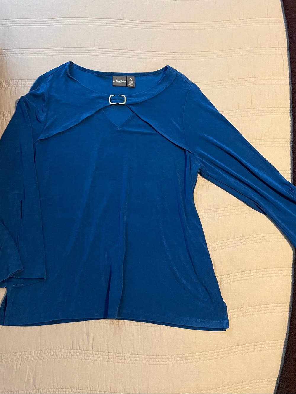 Travelers Chico’s Women's Royal Blue Long Sleeve Top with Buckle Detail Size 2